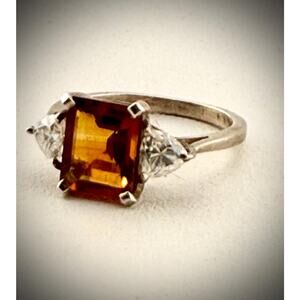 Handmade Sterling Silver Citrine Ring – Emerald Cut with Moissanite Accents